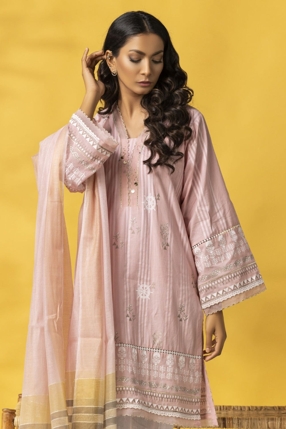 Ethnic Vibes Block Printed Shirt and Dupatta