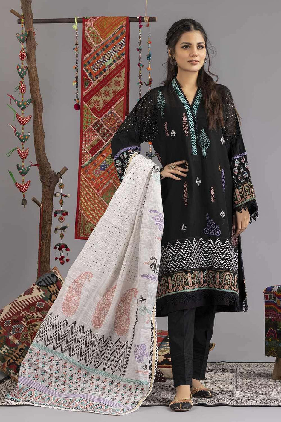 Tehwaar Block Printed Shirt And Dyed Trouser With Block Printed Dupatta