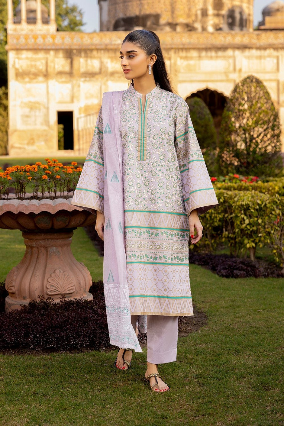 3 Piece Corduroy Block Printed Suit