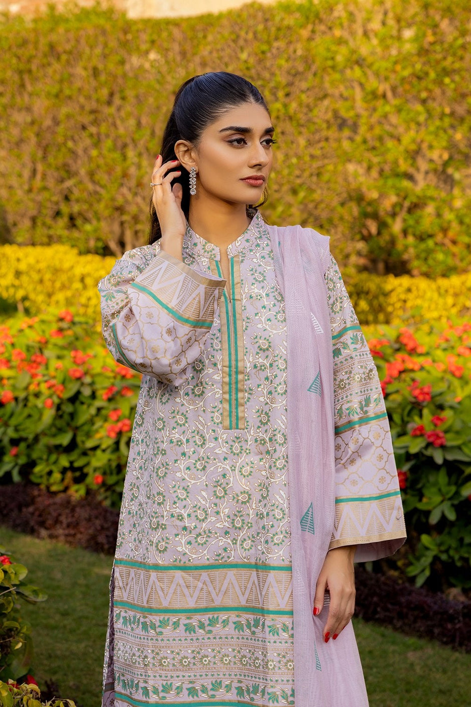 3 Piece Corduroy Block Printed Suit