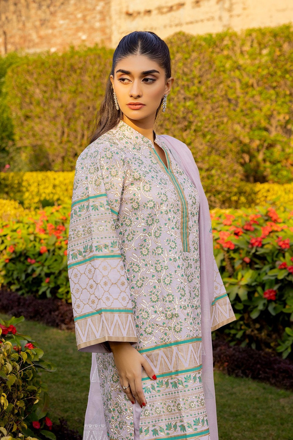3 Piece Corduroy Block Printed Suit