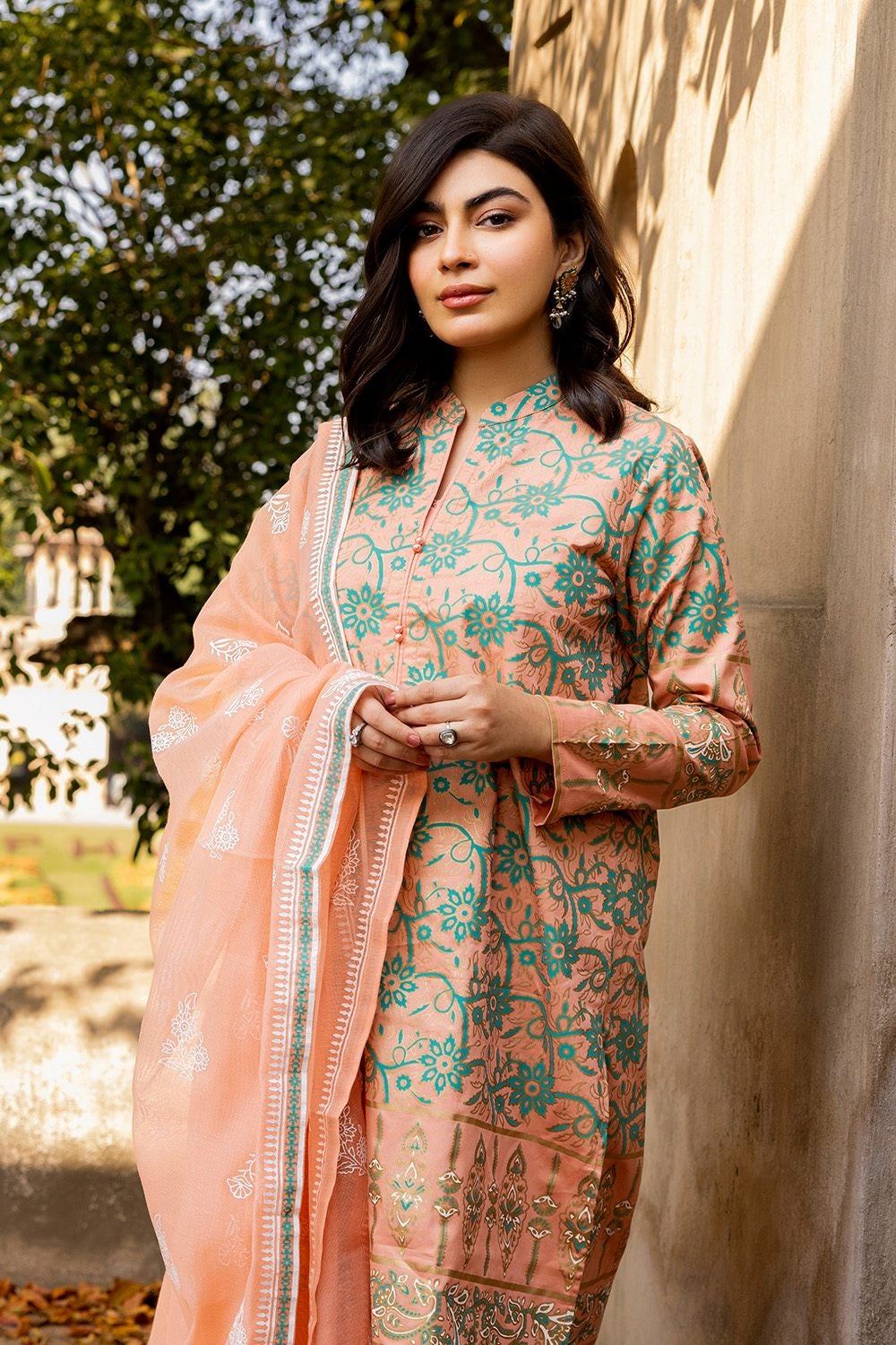 3 Piece Corduroy Block Printed Suit