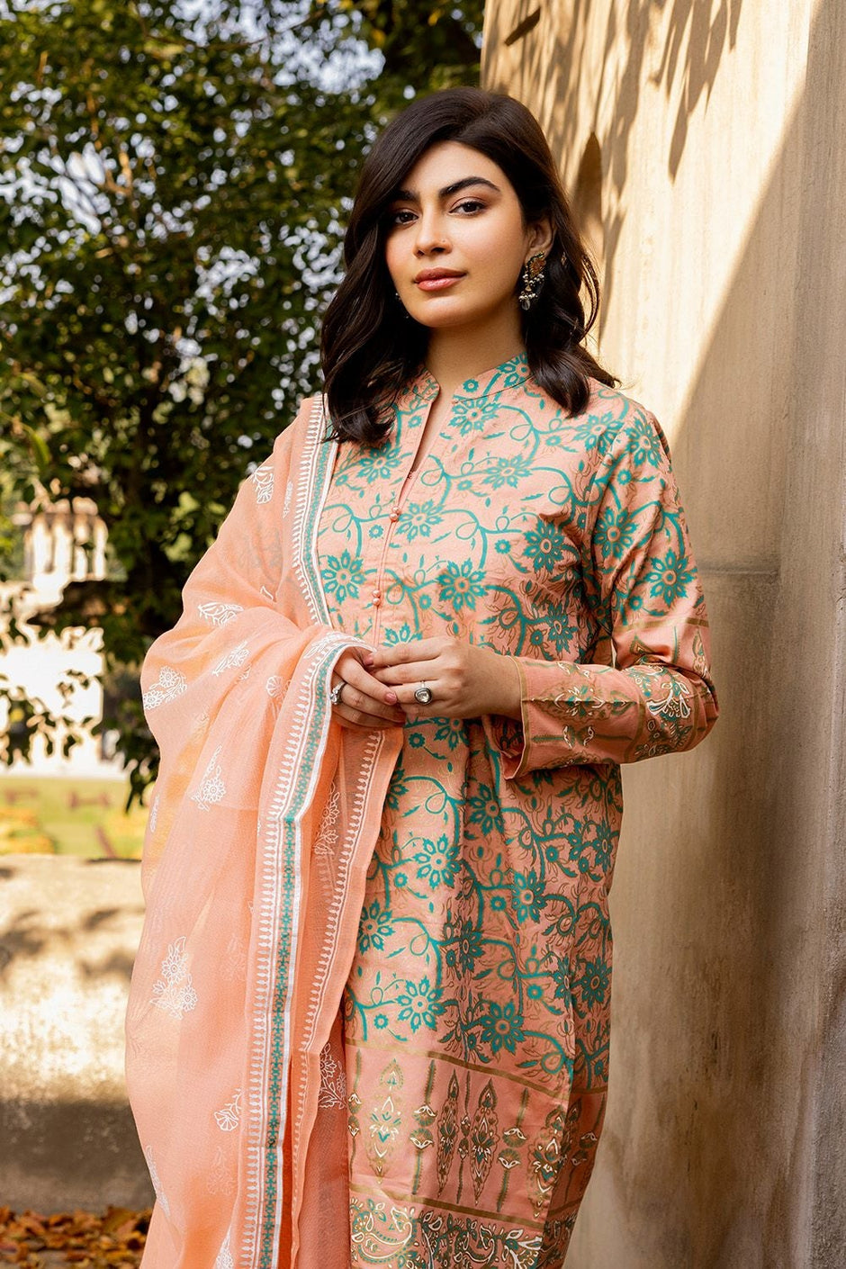 3 Piece Corduroy Block Printed Suit