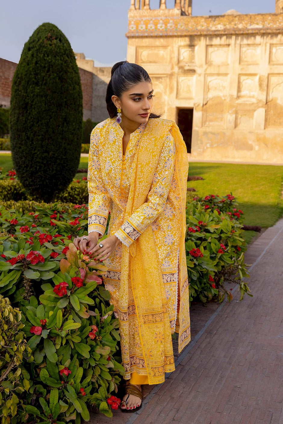 3 Piece Corduroy Block Printed Suit