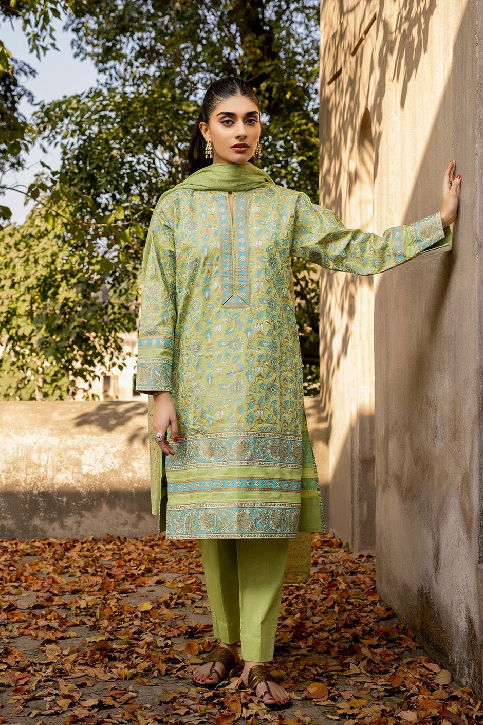 3 Piece Corduroy Block Printed Suit