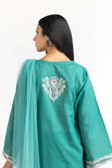Tehwaar Lurax Dobby Dyed Embroidered Shirt And Trouser With Dupatta WGK-DBS-DE-2151