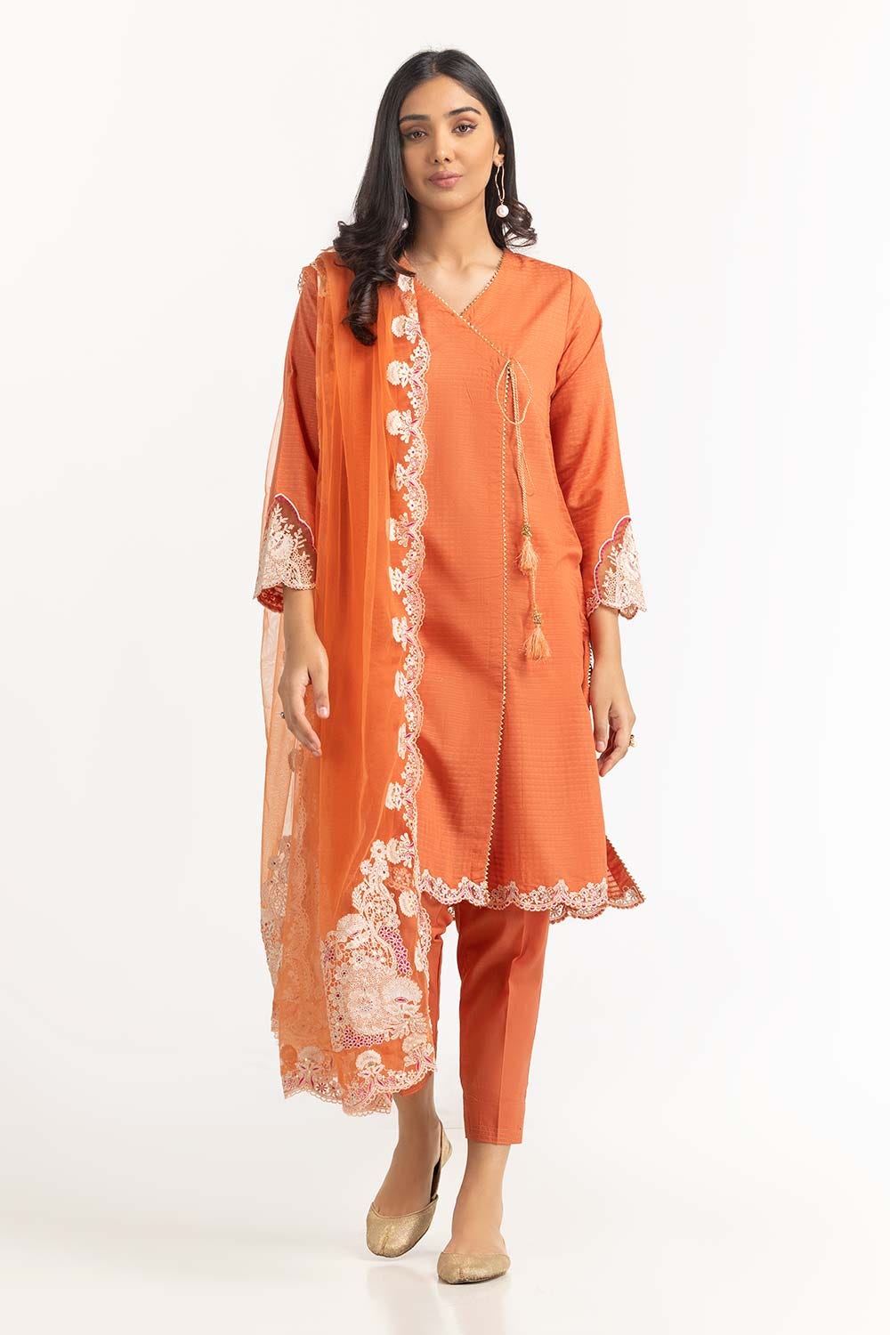 Tehwaar Lurax Dobby Dyed Embroidered Shirt And Trouser With Dupatta WGK-DBS-DE-2153