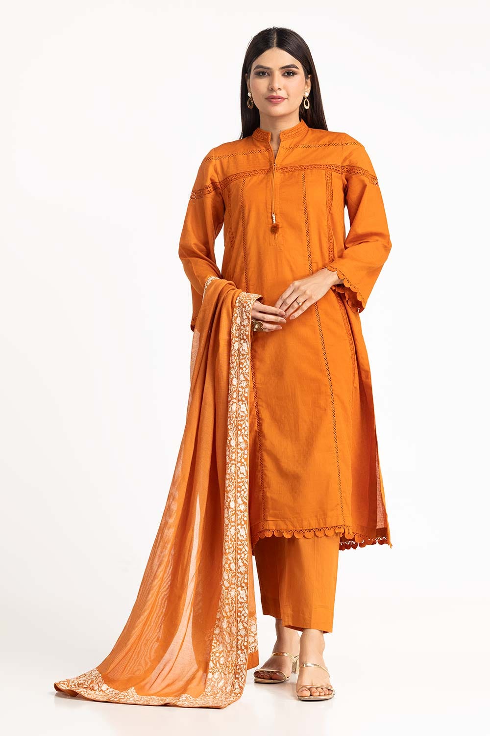 Dobby Dyed Shirt And Trouser With Embroidered Dupatta WGK-DBS-DE-2190