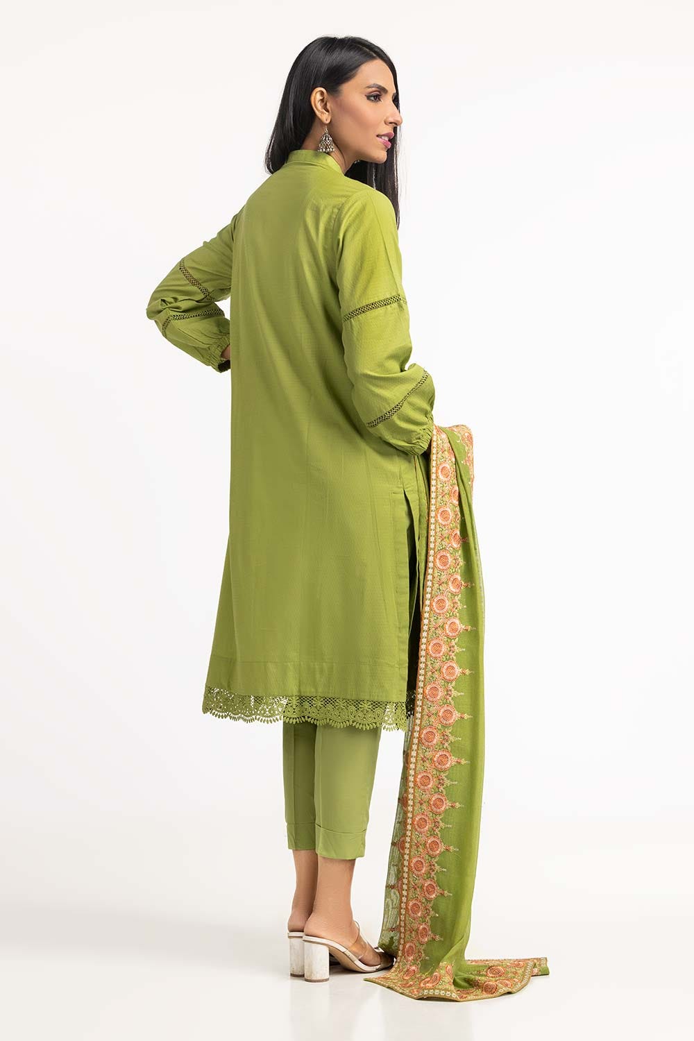 Dobby Dyed Shirt And Trouser With Embroidered Dupatta WGK-DBS-DE-2191