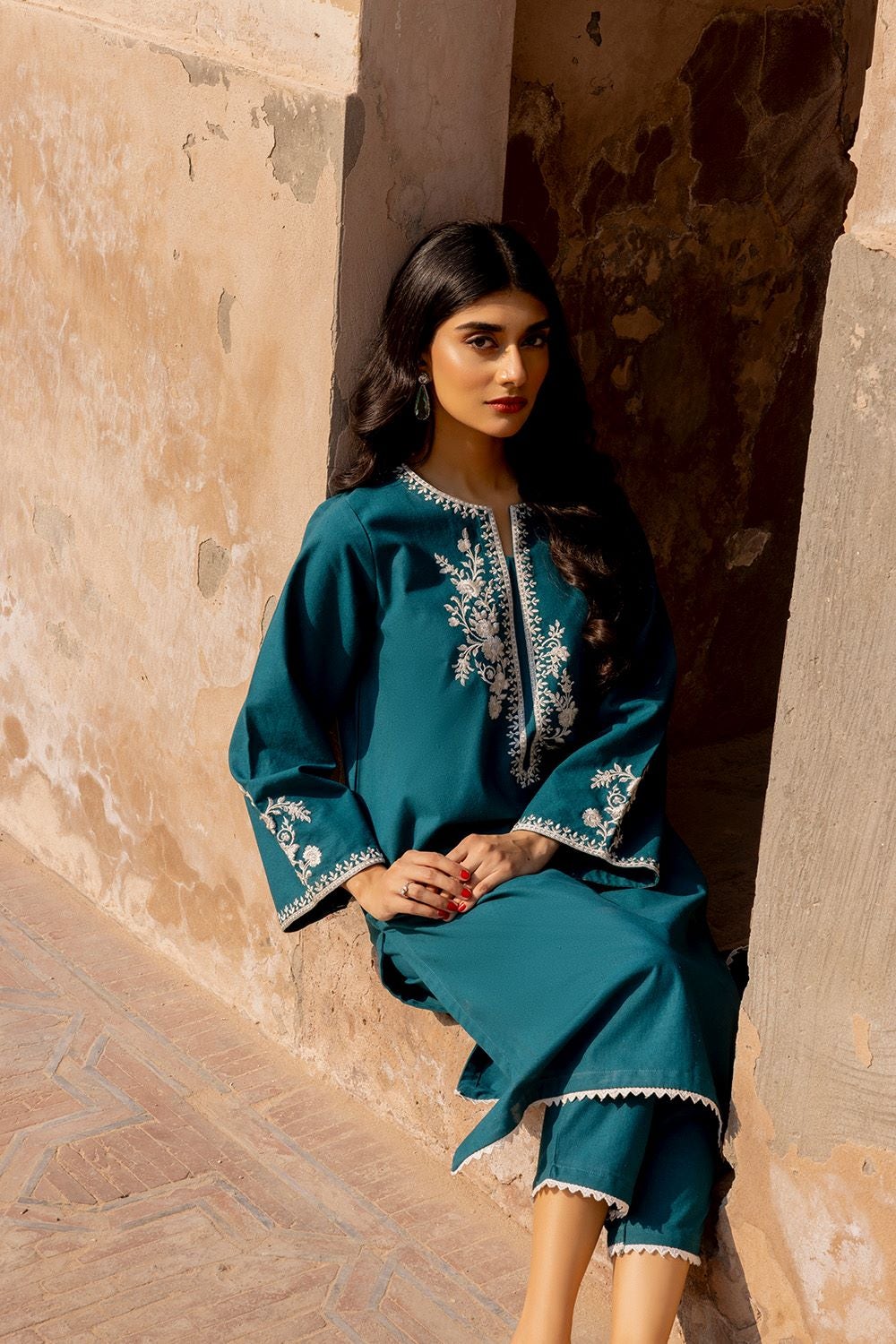 Danedar Embroidered Shirt And Dyed  Trouser