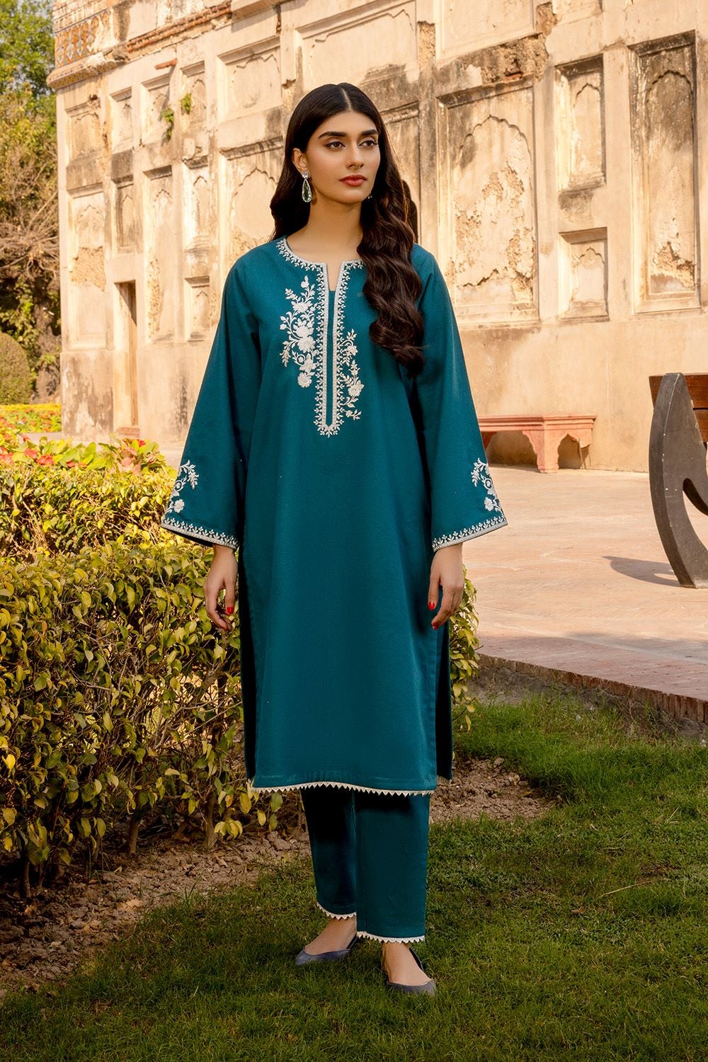 Danedar Embroidered Shirt And Dyed  Trouser