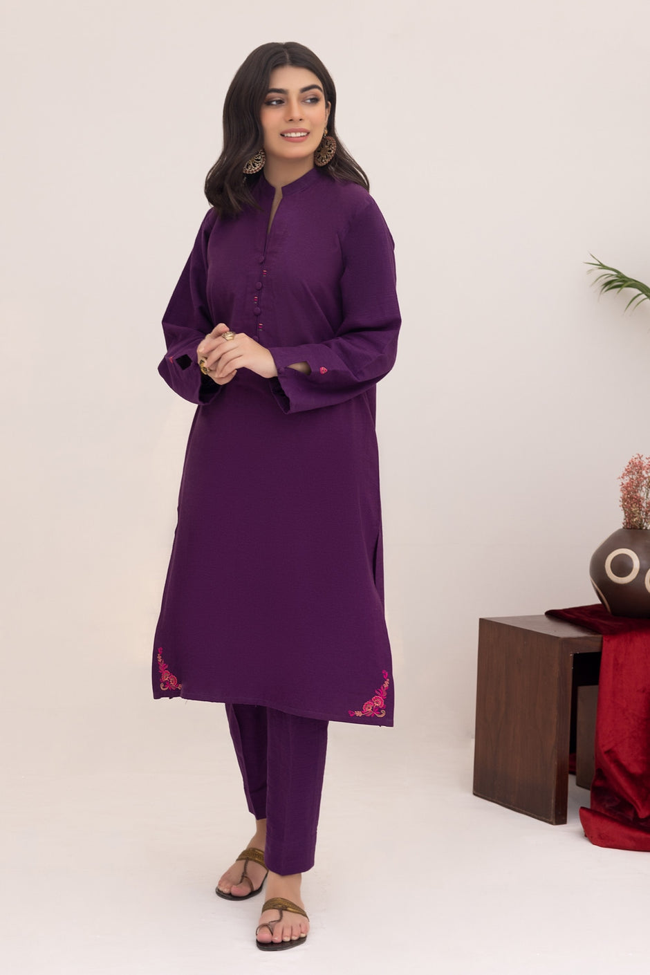 Ethnic Vibes Dyed Embroidered Shirt And Trouser