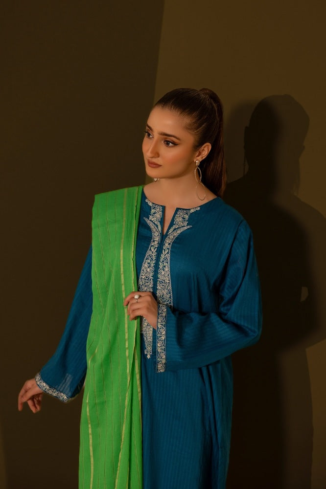 Jacquard Embroidered Shirt And Dupatta