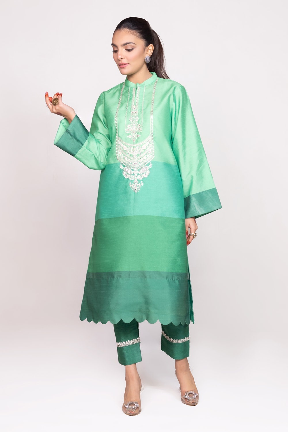 Needle Craft raw-silk Printed Embroidered Shirt WGK-RSS-PE-2086