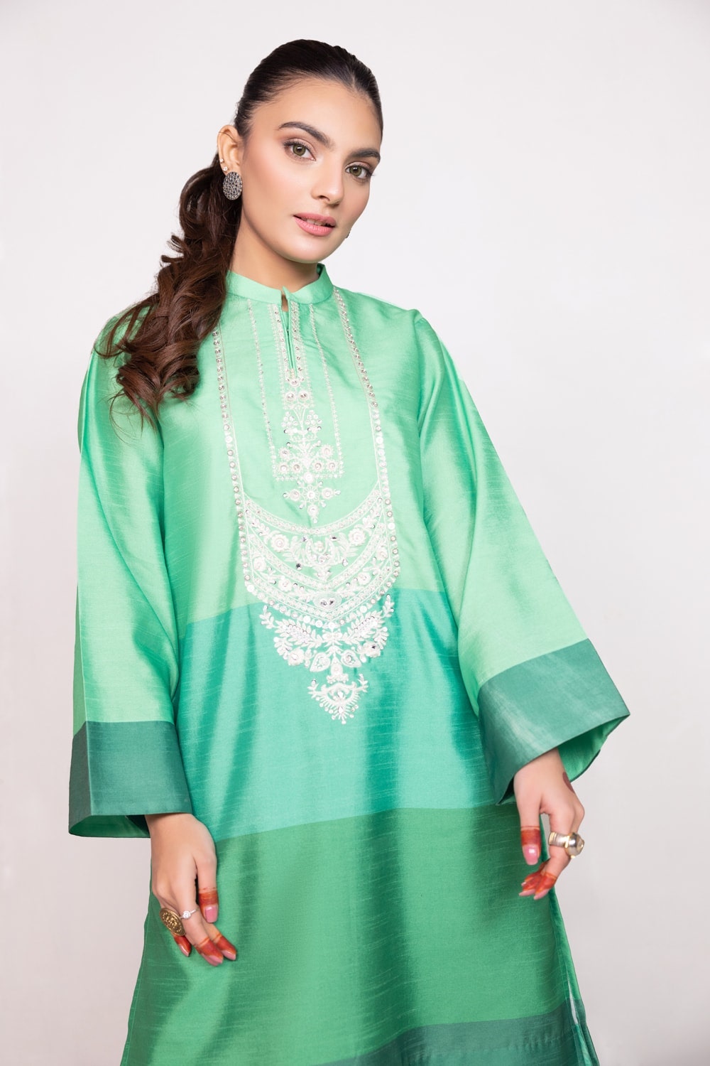 Needle Craft raw-silk Printed Embroidered Shirt WGK-RSS-PE-2086