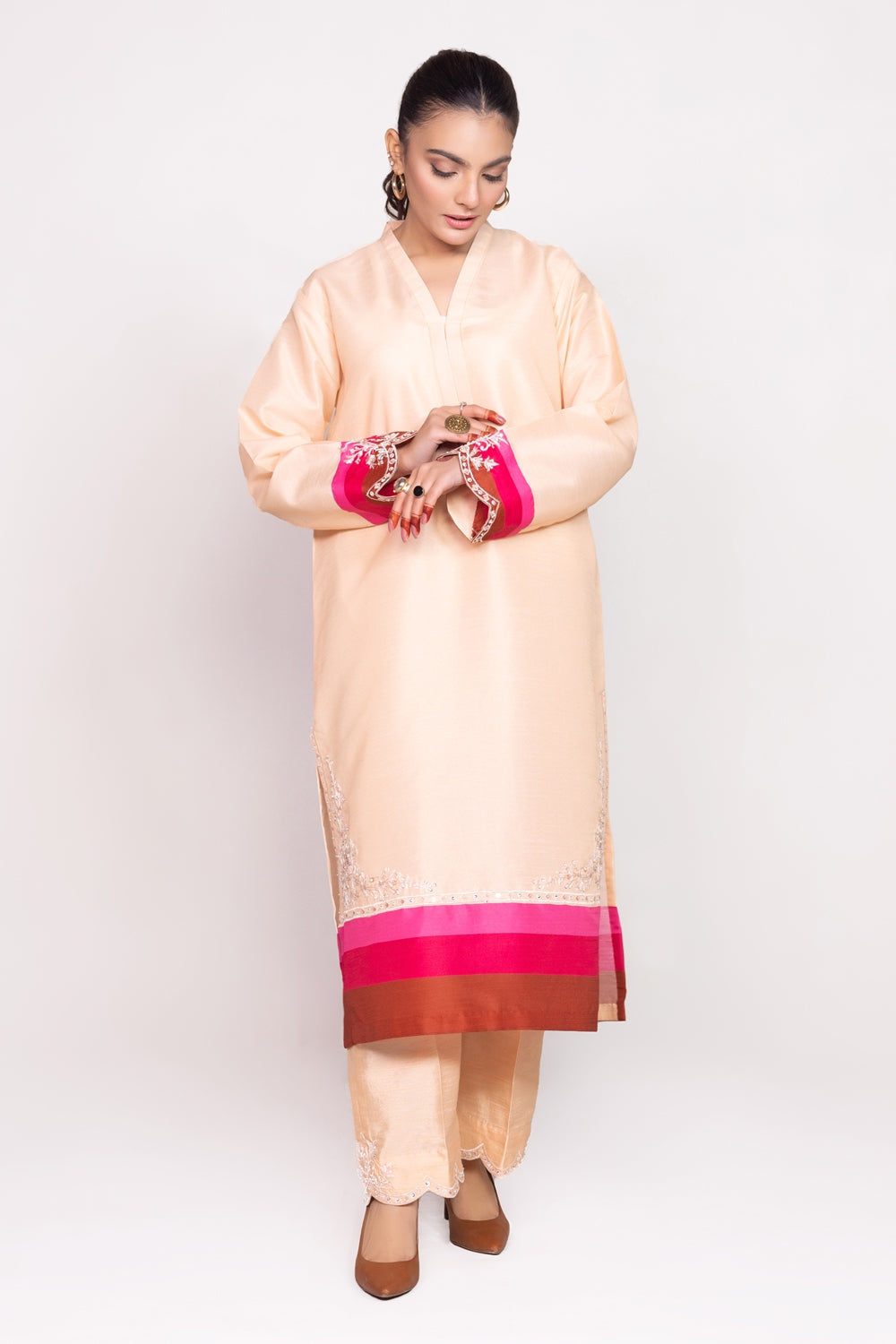 Needle Craft raw-silk Printed Embroidered Shirt WGK-RSS-PE-2088