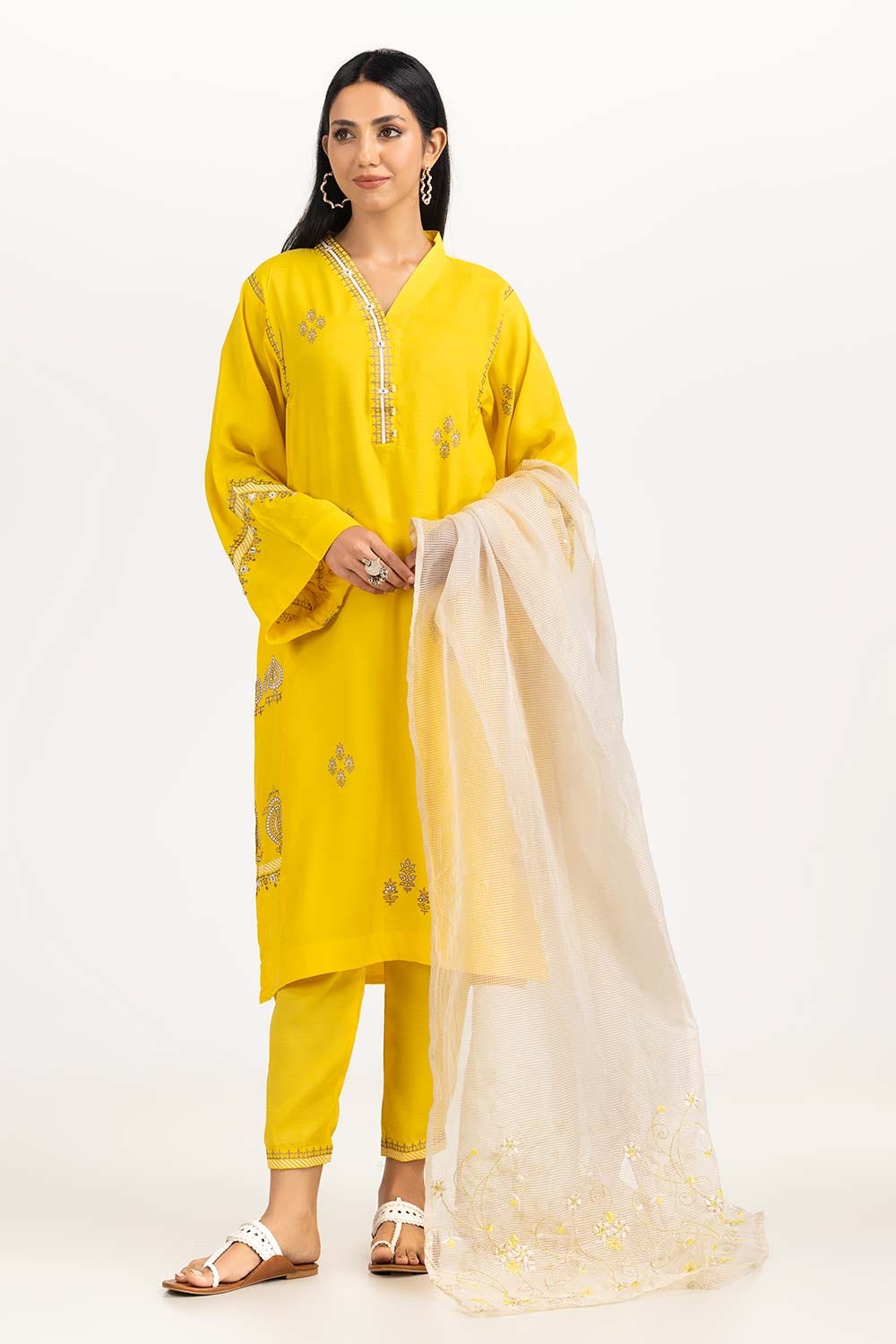 Needle Craft raw-silk Embroidered Shirt And Trouser With Dupatta WGK-RSW-PE-1796