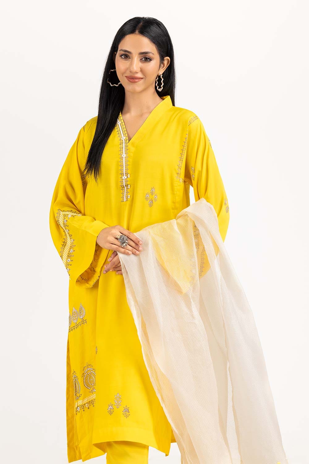 Needle Craft raw-silk Embroidered Shirt And Trouser With Dupatta WGK-RSW-PE-1796