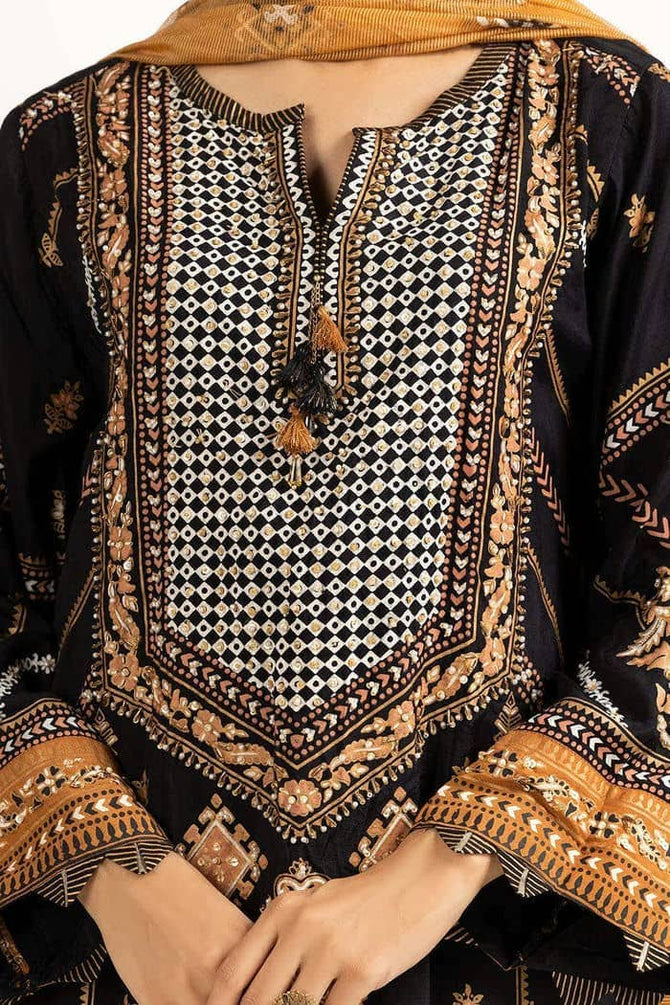 Tehwaar Raw Silk Block Printed Shirt And Trouser With Block Printed Dupatta