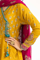 Tehwaar Raw Silk Viscose Block Printed Shirt And Trouser With Block Printed Dupatta WGK-RSW-SP-2003