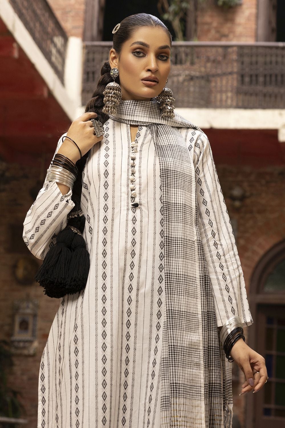 Jacquard Shirt And Dyed Trouser With Jacquard Dupatta