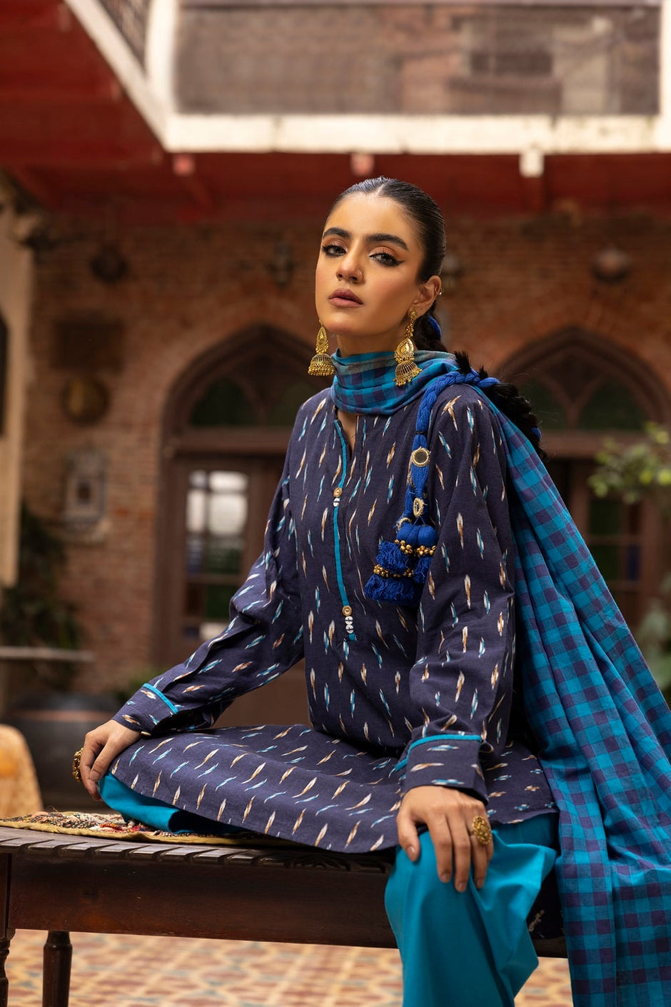 Jacquard Shirt And Dyed Trouser With Jacquard Dupatta