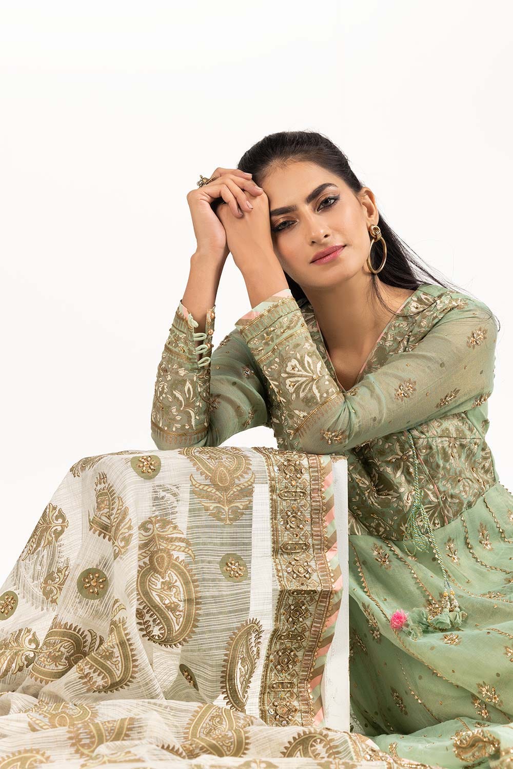 Tehwaar Zari Net Block Printed Shirt And Trouser With Block Printed Dupatta