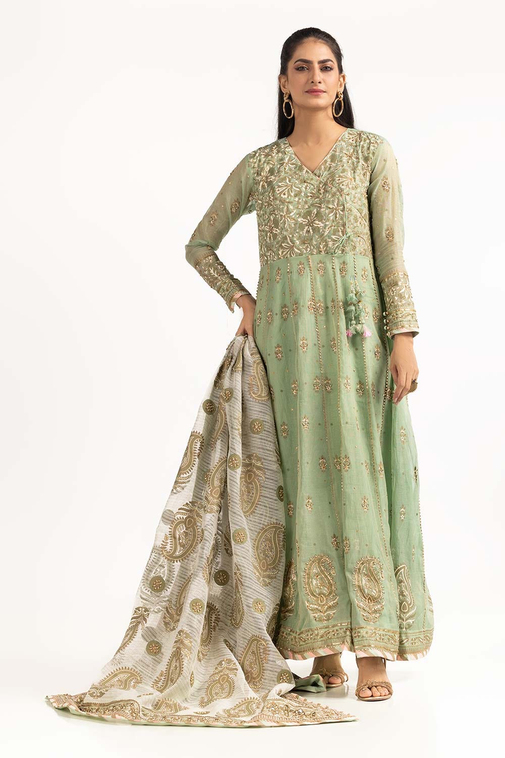 Tehwaar Zari Net Block Printed Shirt And Trouser With Block Printed Dupatta