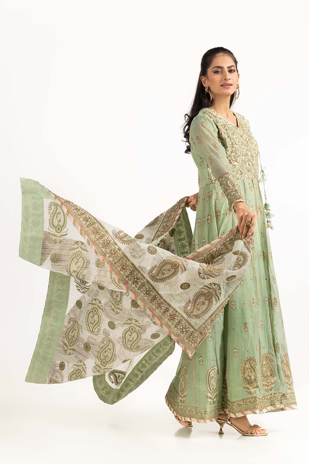 Tehwaar Zari Net Block Printed Shirt And Trouser With Block Printed Dupatta