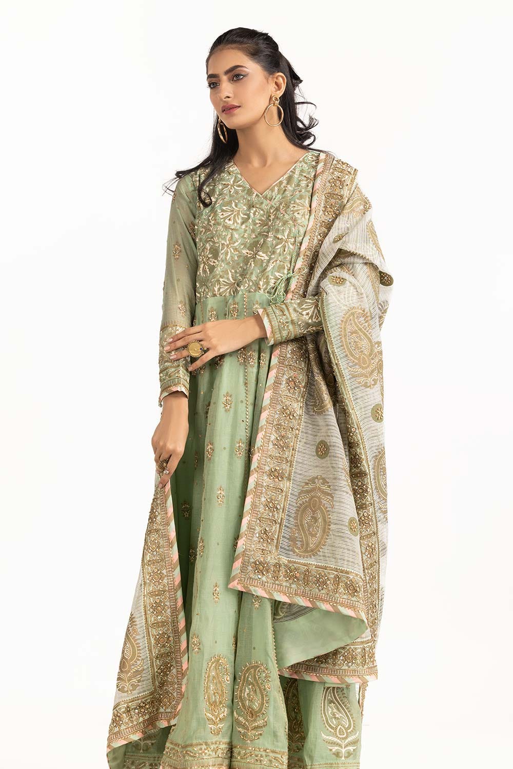 Tehwaar Zari Net Block Printed Shirt And Trouser With Block Printed Dupatta