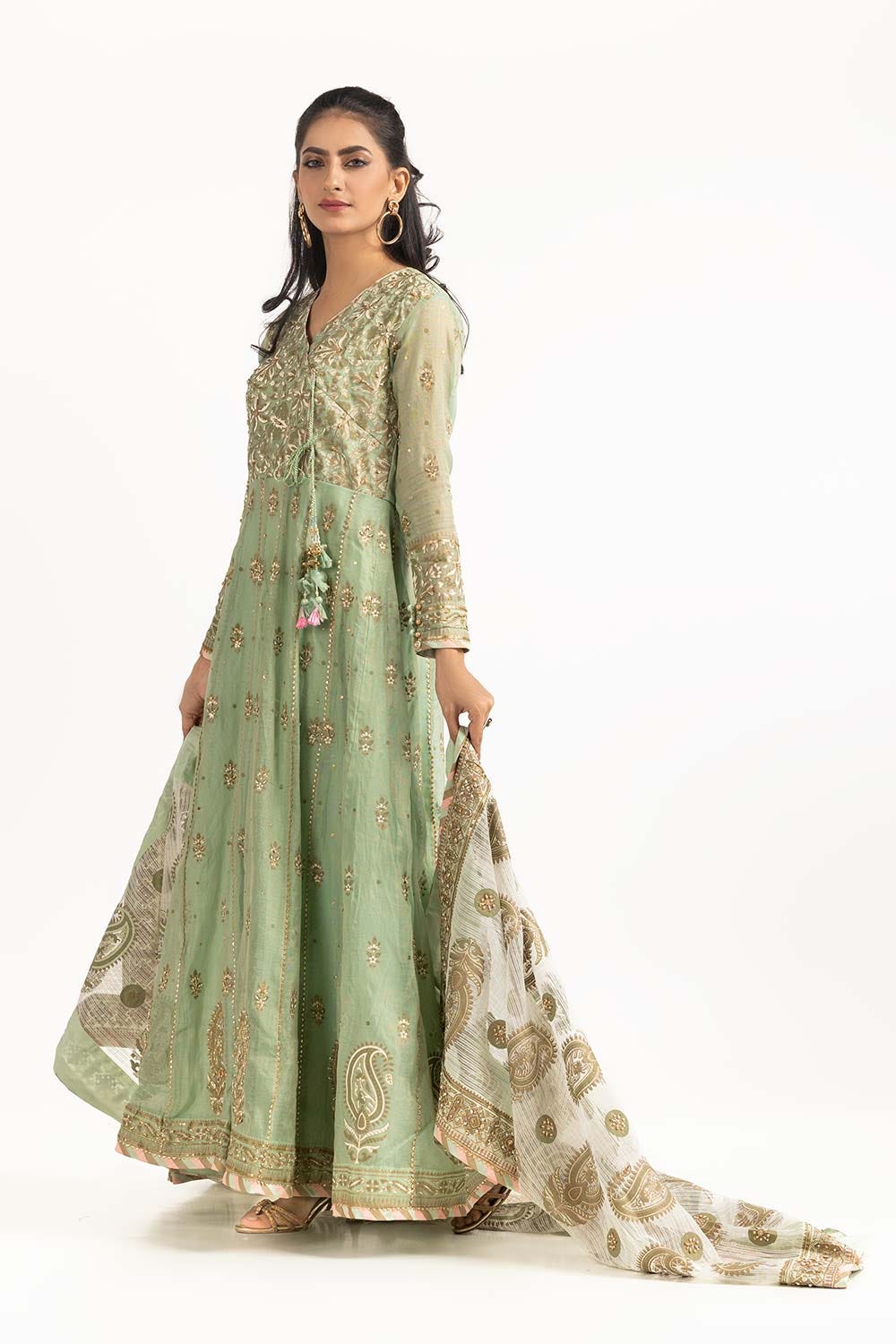 Tehwaar Zari Net Block Printed Shirt And Trouser With Block Printed Dupatta