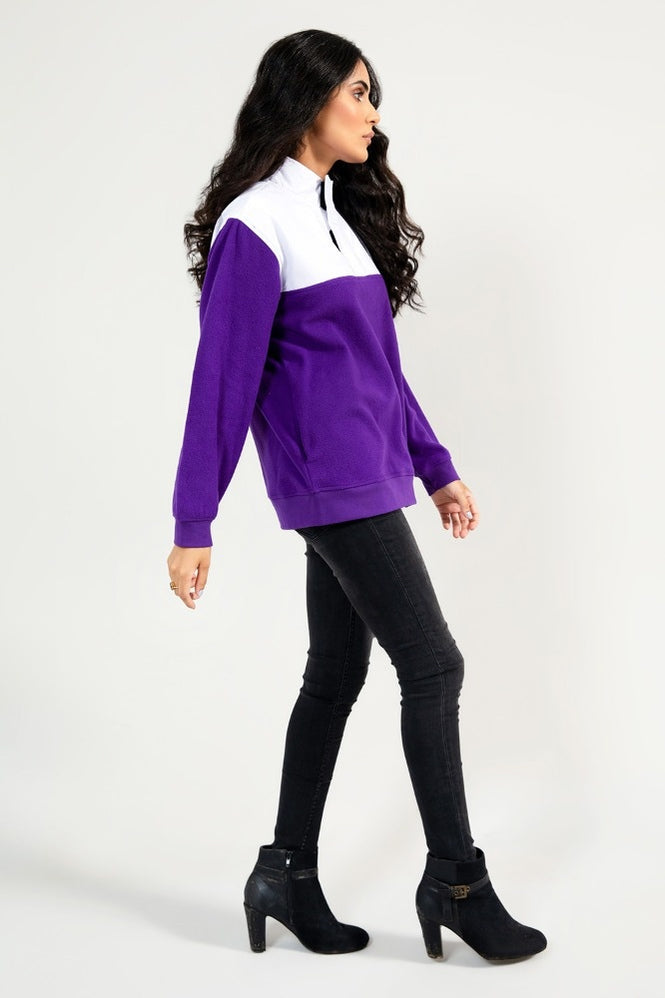 Quarter Zip Color Block Mock Neck Sweatshirt