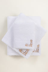 White Combed 3Pc Embroidered towel set 25