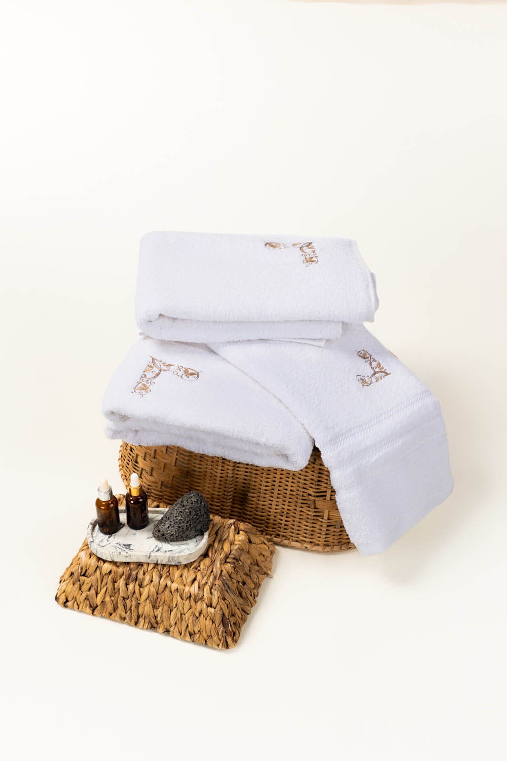 White Combed 3Pc Embroidered towel set 25