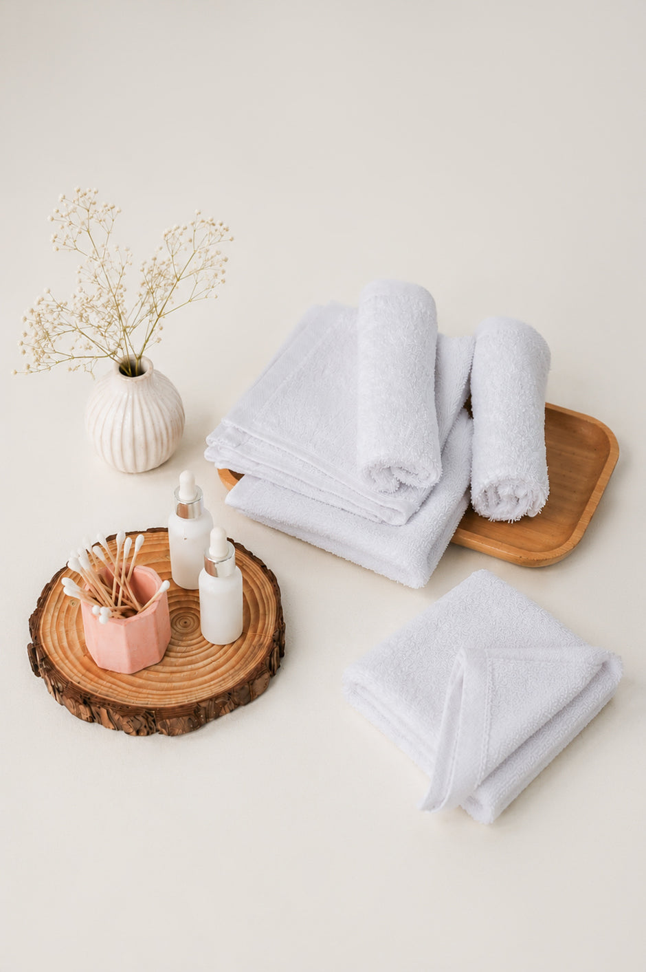 White 6 Pcs Combed Face Towel Set