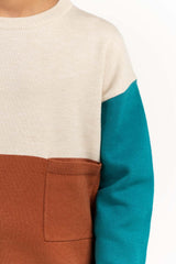 Toddler Boy White And Green Color Block Knit Sweater 224-511-040
