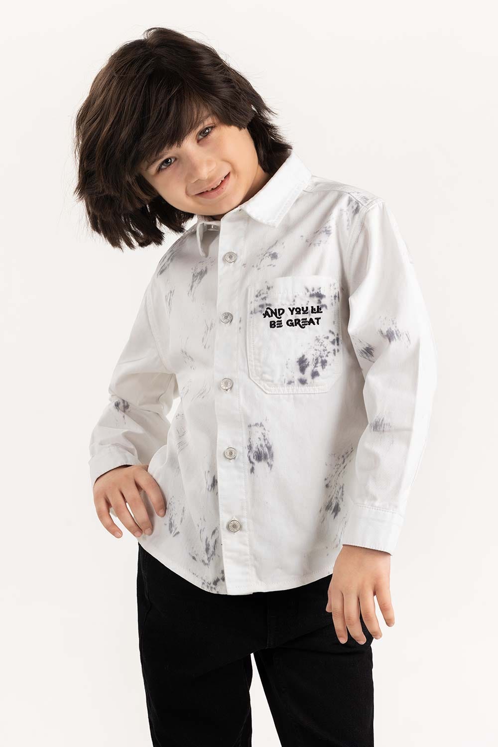 Junior Boy White Button Down Shirt 224-317-007