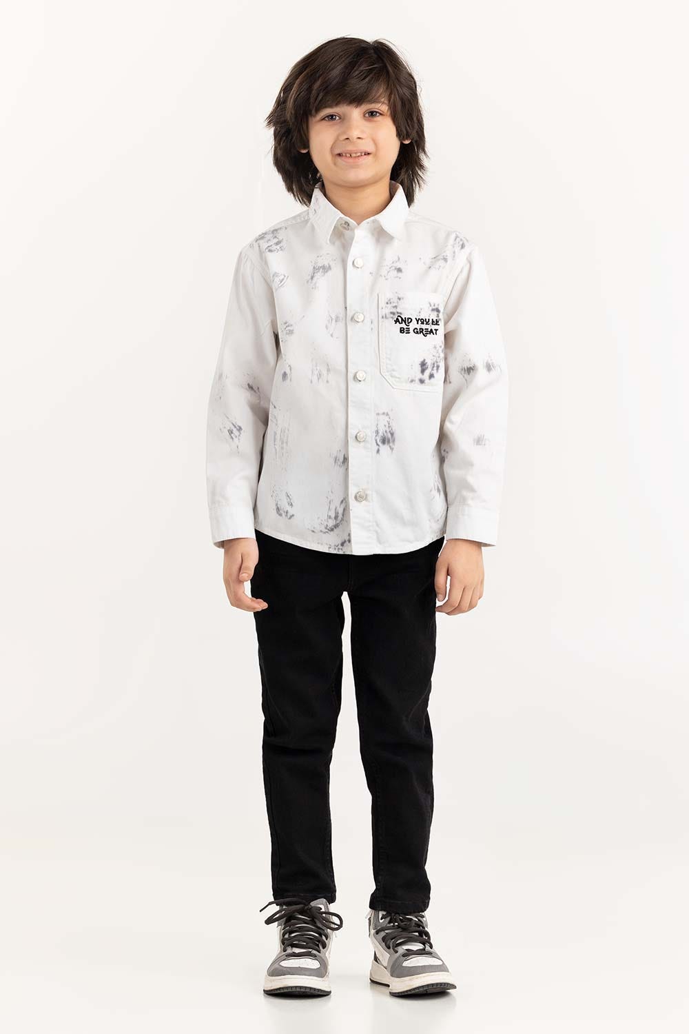 Junior Boy White Button Down Shirt 224-317-007