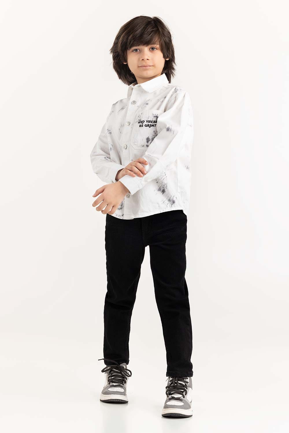 Junior Boy White Button Down Shirt 224-317-007