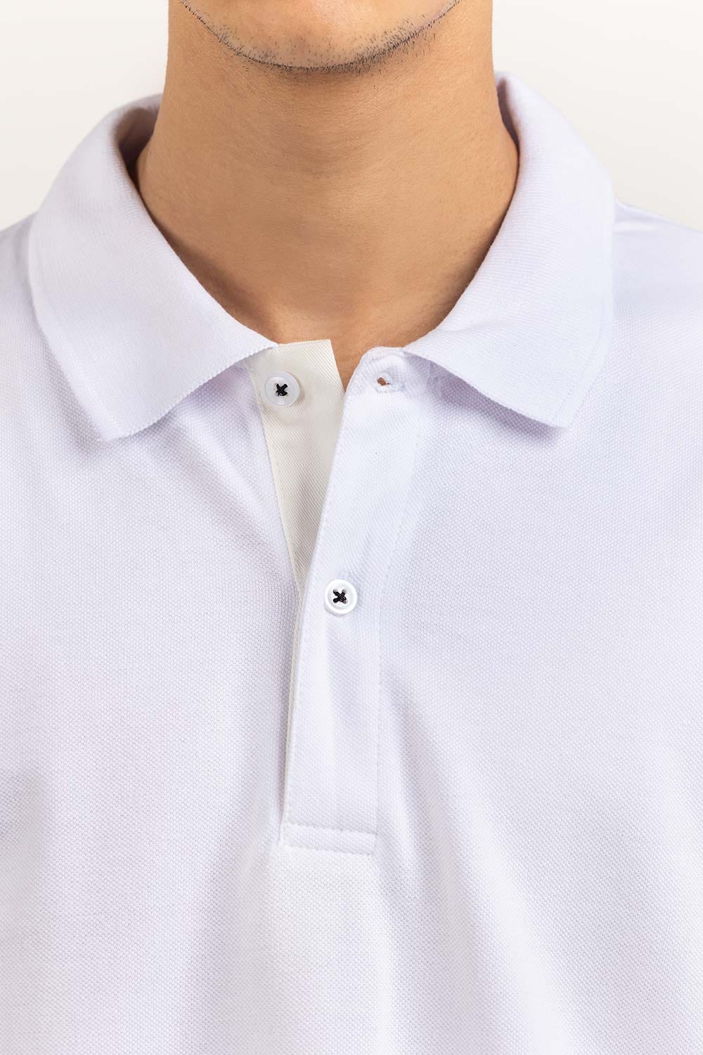 White Embroidered Polo PS-FPK23-188