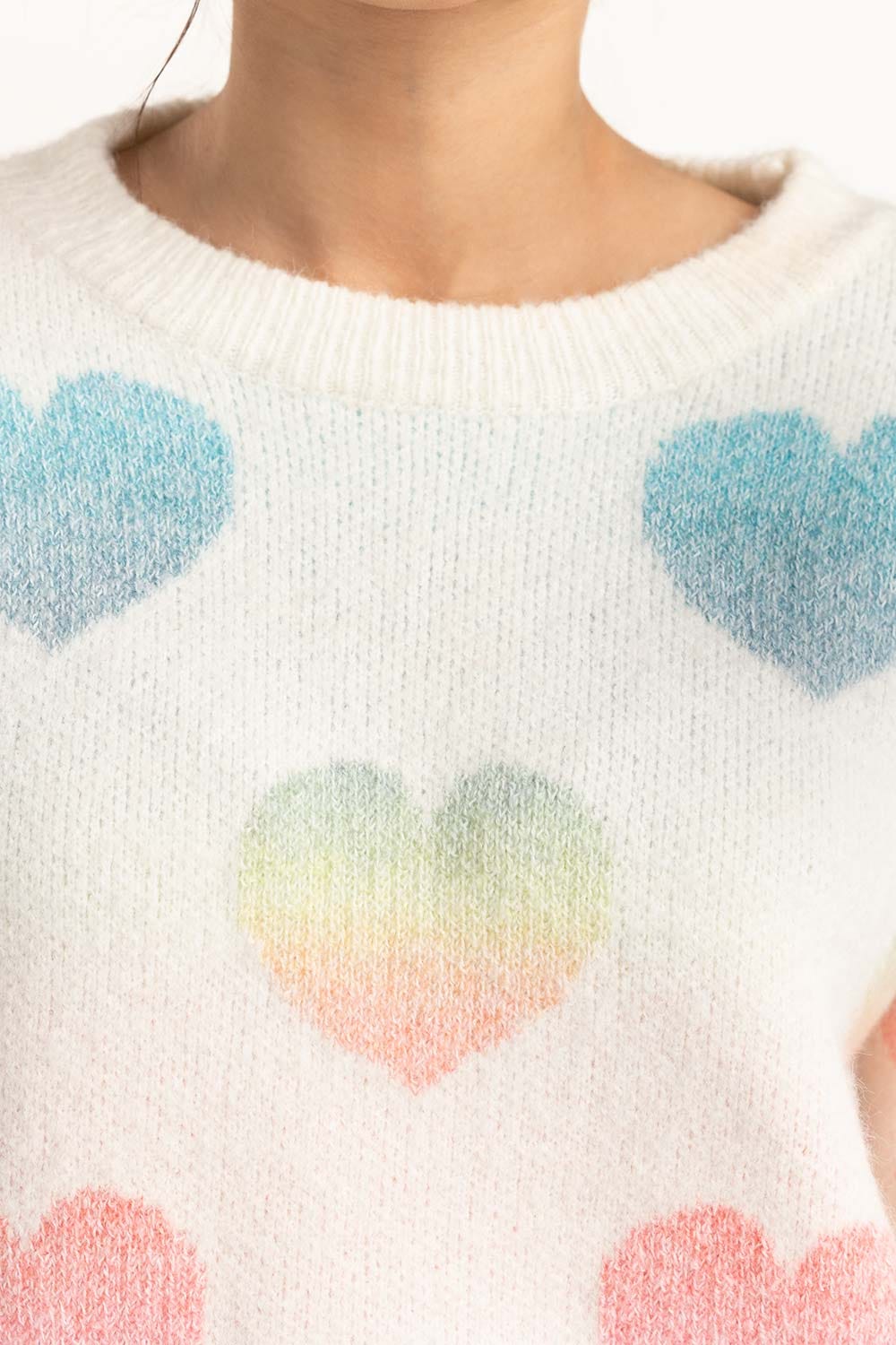 White Heart Knit Sweater 224-211-041
