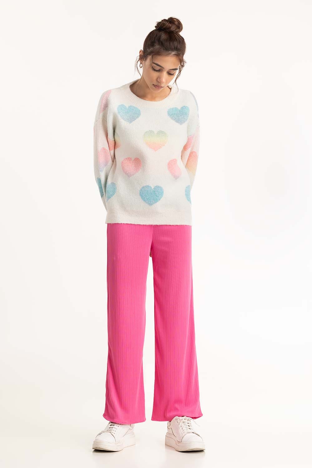 White Heart Knit Sweater 224-211-041