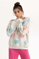 White Heart Knit Sweater 224-211-041