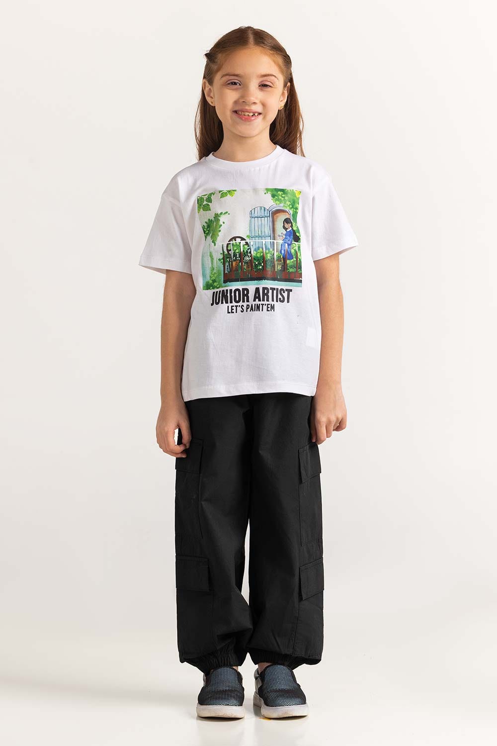 White Junior Girl Knit Printed Tee JG-TS-SS24-021