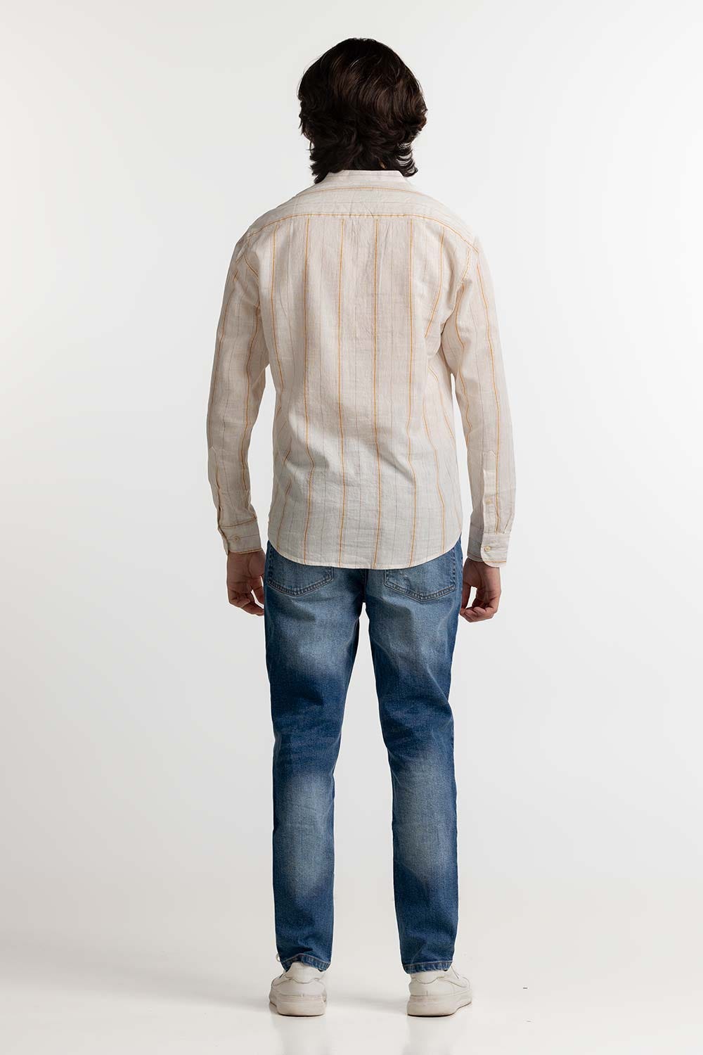 White Orange Stripe Casual Shirt MN-CS-SS24-007