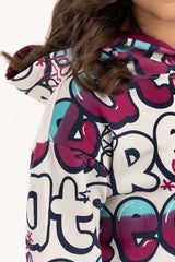 Junior Girl White Printed Hoodie 224-412-053
