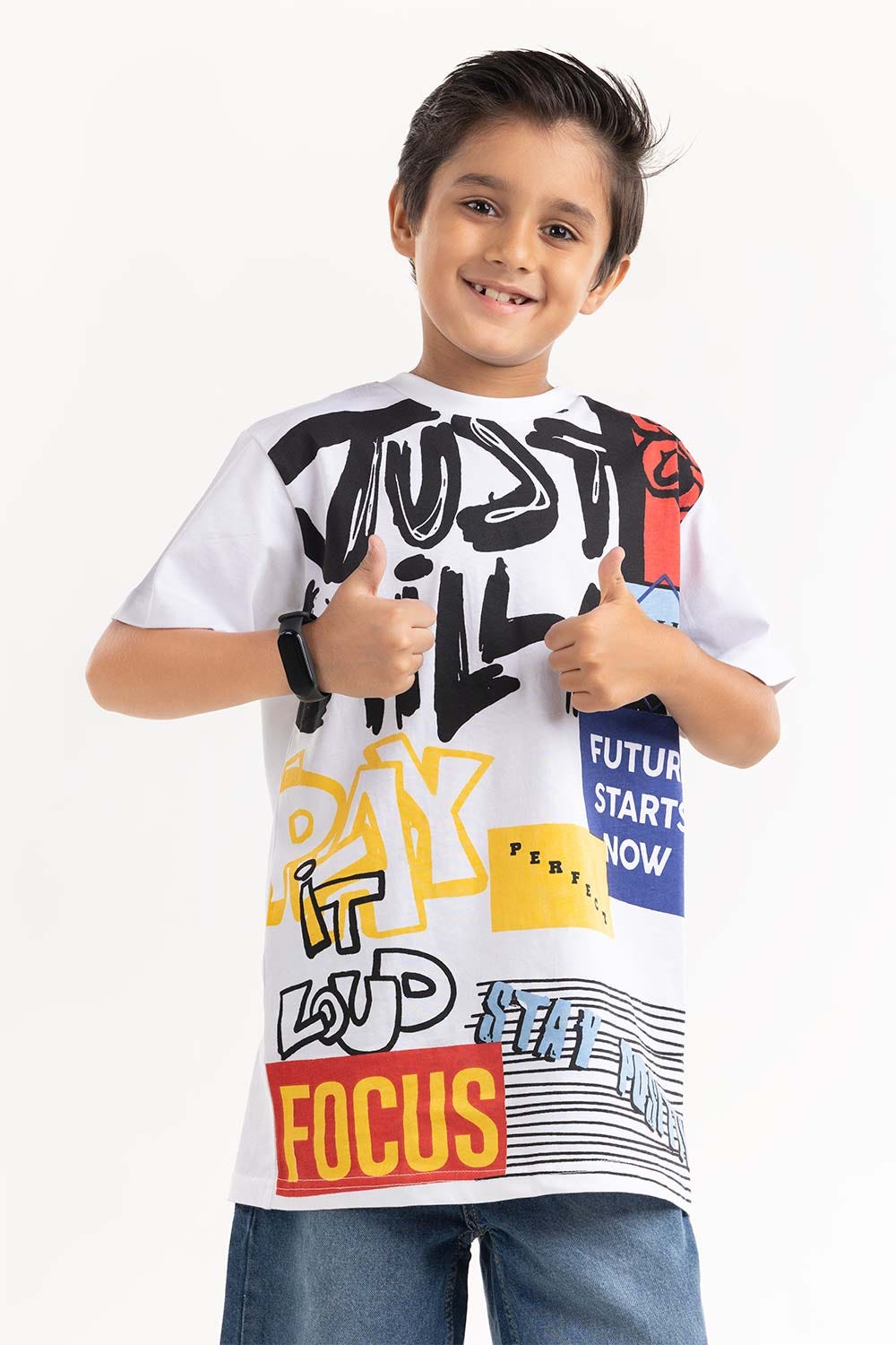 Junior Boy White Printed Knit Top JBKT-2210016