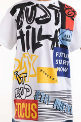 Junior Boy White Printed Knit Top JBKT-2210016