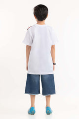 Junior Boy White Printed Knit Top JBKT-2210016