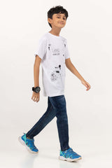 Junior Boy White Print Knit Top JBKT-2210020
